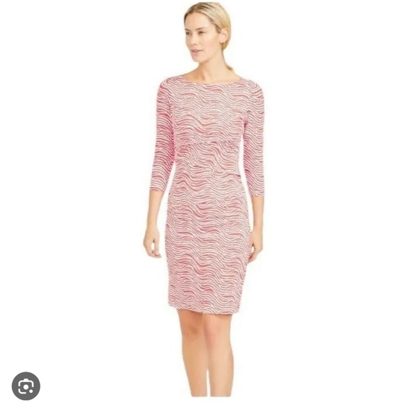 J. McLaughlin Sophia Orange & White Radio Waves Catalina Sheath Dress Small - Picture 1 of 5